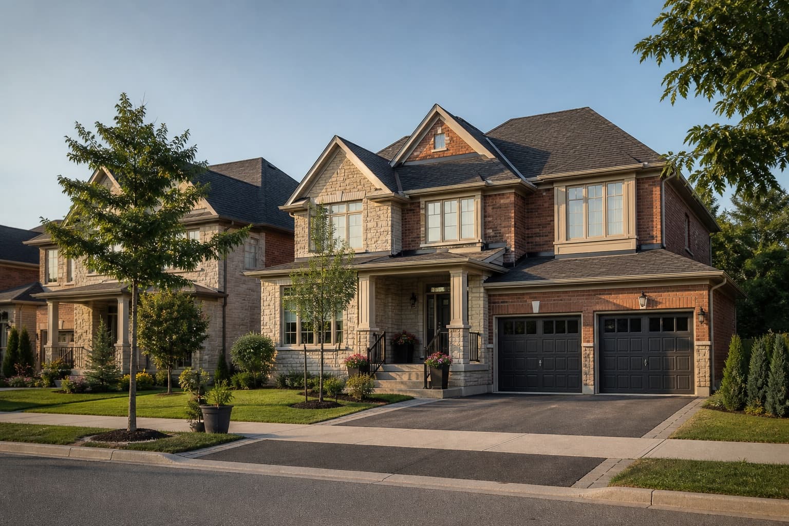 Illustrative AI-generated photograph of detached family homes, not an official Bridgelands model